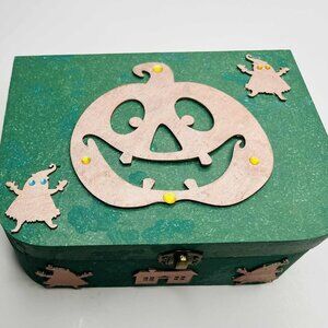 Handmade Kids Wooden Box Halloween Pumpkin Art